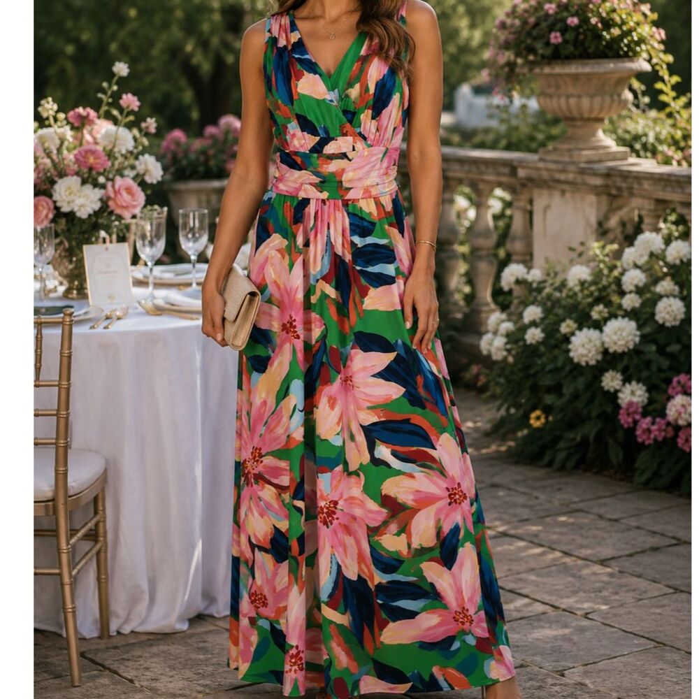 NWT Pappagallo tropical floral print maxi dress - Size S (see measurements)